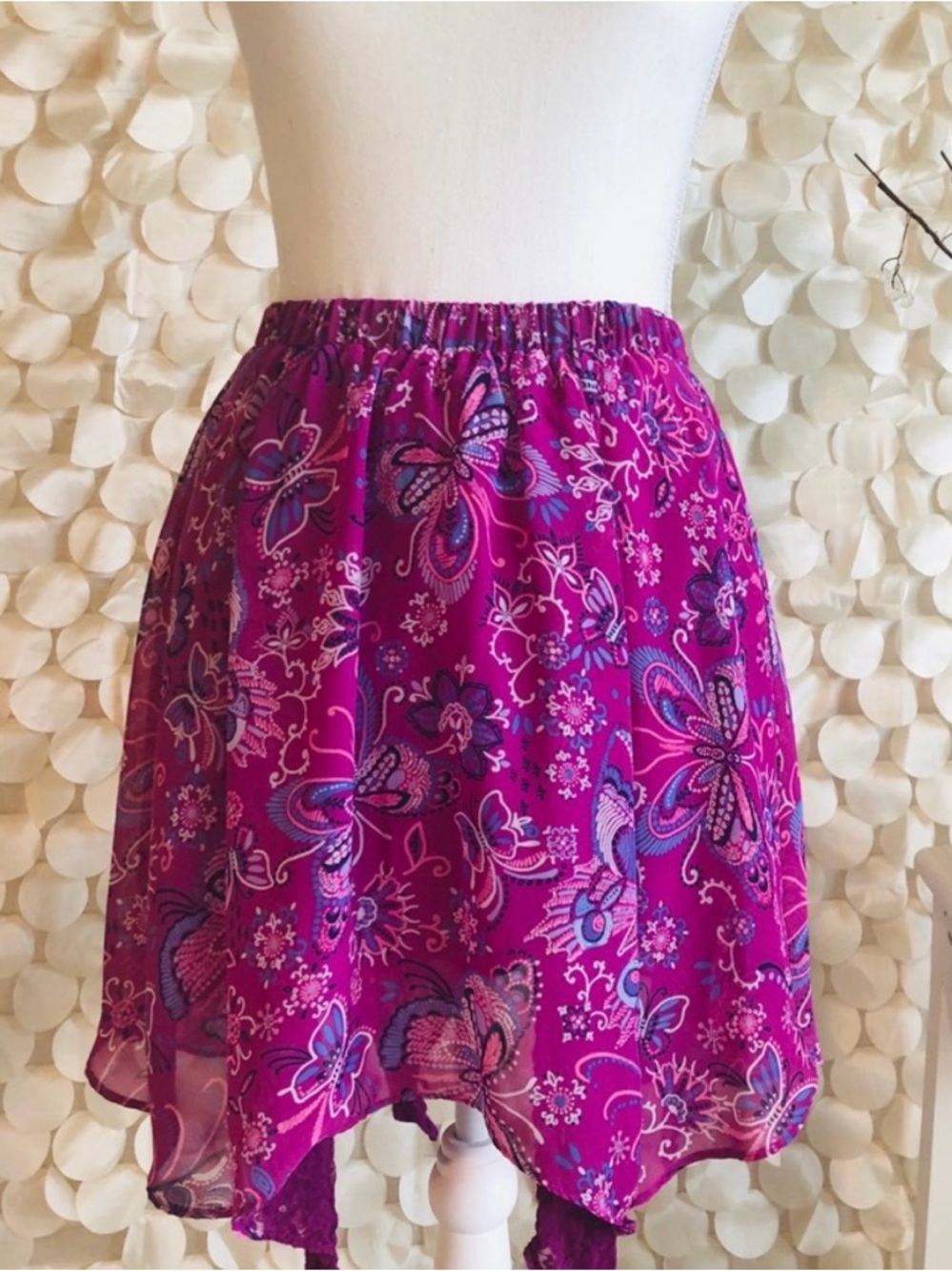 Bright Fuchsia Floral Handkerchief Hem Skirt